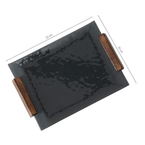 Plateau de service rectangulaire moderne en métal noir avec poignées en bois, plateau de table minimaliste pour la maison, l'hôtel, la salle à manger, les cadeaux - Product Image 4