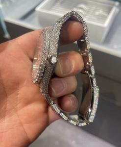 Montre en acier inoxydable avec mouvement à quartz Ronda Calibre, bracelet en cuir italien de luxe, mode business, VVS Moissanite 46MM - Product Image 5