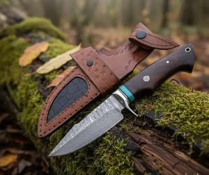 Custom Handmade DIY Damascus Steel Fixed Blade Hunting <b>Knife</b> Wood Handle Outdoor Camping Survival <b>Knife</b> Leather <b>Sheath</b> OEM - Product Image 1