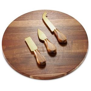 Juego de Tabla y Cuchillo para Queso de Madera de Acacia Redonda Grande de Alta Calidad para Cocina y Comedor - Product Image 1