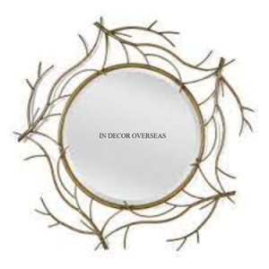 Maison et Hôtel Décoratif Premium Qualité Métal Fait Unique Designer Plaqué Or Encadré Forme Ronde Mur Miroir Décoratif - Product Image 1