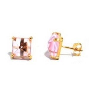 Pendientes con forma de cojín de plata de ley 925, Gema de cuarzo rosa, novedad - Product Image 1