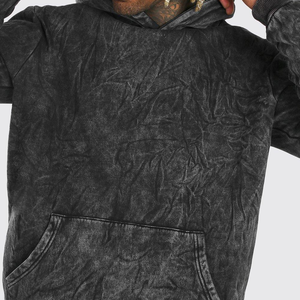 Wholesale Custom Vintage 350gsm Acid Washed Ripped Hoodie Men High Quality Heavy Weight Thermal Winter Streetwear Embroidered - Product Image 3