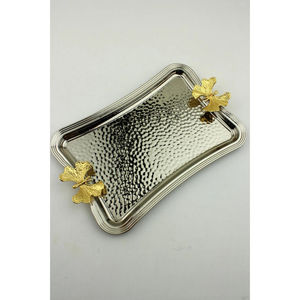 Bandeja de plata elegante para servir alimentos, bandeja de mesa de café, bandeja de Metal de alta calidad con mango de diseño de hojas para accesorios de utensilios de cocina - Product Image 5