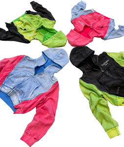 Sweat à capuche personnalisé streetwear, lourd, délavé, à trois fermetures éclair, avec empiècements, effet délavé à l'acide, strass - Product Image 5