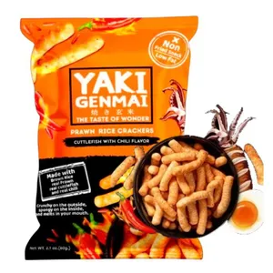 Tayland marka YAKI GENMAI mürekkepbalığı karides pirinç krakeri aperatif biber lezzet ile somon balığı takis cips boyutu 60 gm