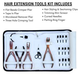 Kit de herramientas premium para extensiones de cabello: Alicates de oro rosa, crimpadora plana para microperlas, removedor de microlink, anillos separadores y clips. - Product Image 2