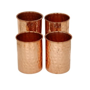 Verre de cuivre pur fini martelé antique pour l'eau potable maison hôtel restaurant utilisation ensemble de 4 pièces - Product Image 1