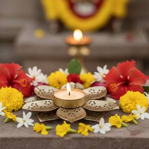 เชิงเทียนรูปดอกบัวเหล็กทำมือ ทนทาน เป็นมิตรกับสิ่งแวดล้อม พกพาสะดวก สำหรับตกแต่งบ้านในเทศกาลพูจา ดิวาลี - Product Image 6