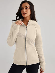 Sweat à capuche zippé court et élégant pour femmes, haut respirant, tissu tricoté, impression personnalisée, tenue décontractée sur le devant - Product Image 3