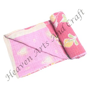 Couvre-lits en coton Kantha, décoration intérieure indienne, réversible, lourd, jeté, cousu à la main, ancien sari, couverture avec patchwork pour hôtels - Product Image 4