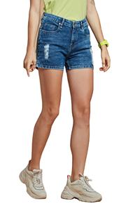 Women denim shorts partial length trousers also <b>known</b> as shorts also feature denim construction made same denim material jeans - Product Image 4