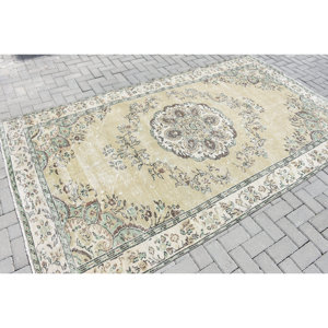 Clásico Beige verde 5,7X9,9 pies lana Aubusson patrón alfombra turca aparador Rectangular sala de estar alfombra látex para pasillo - Product Image 2