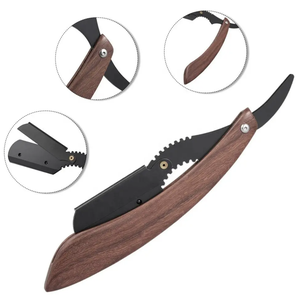 Maquinilla de afeitar personalizable de borde recto con mango de madera, cuchilla de afeitar, afeitado personal para el cabello, peluqueros, incluye estuche de transporte - Product Image 2