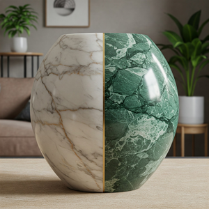 Vase à fleur en marbre blanc et vert naturel Fabricant de décoration moderne de luxe fabriqué à la main Fournisseur en vrac direct Tailles personnalisées - Product Image 4