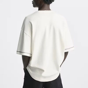 T-shirt personnalisé pour hommes 100% coton contraste garniture t-shirt streetwear surdimensionné col rond épaule tombante t-shirt lourd pour hommes - Product Image 2