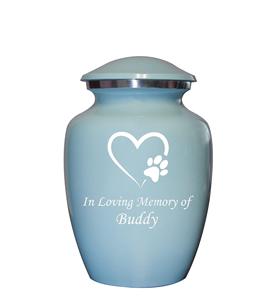 Blue Cremation <b>Urn</b> <b>for</b> Pets, Cats, <b>Dogs</b>, Artwork Cremation <b>Urn</b>, <b>Ash</b> <b>Urns</b> with Personalized Engraving (Heart W/Paw, Small) - Product Image 1