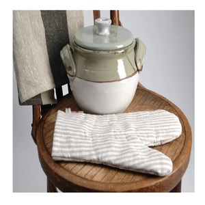 Guante de horno de algodón suave 100% a rayas grises y blancas, Decoración de cocina, sostenible, reutilizable, de alta calidad, elegante, cómodo, respetuoso con el medio ambiente - Product Image 2