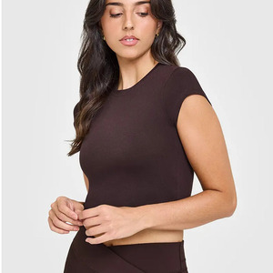 เสื้อยืดผ้าฝ้าย100% พลัมสีน้ำตาลคุณภาพพรีเมี่ยมสำหรับผู้หญิงเสื้อยืดออกกำลังกายในยิมแบบลำลองน้ำหนักเบาระบายอากาศมีสไตล์ - Product Image 3