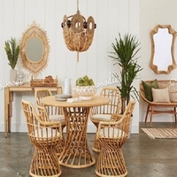 Ensemble de table à manger en rotin complet avec chaises - Design moderne européen couleur buff pour entrepôt et usage extérieur