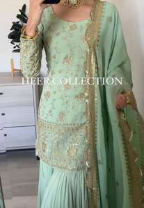 Colección de tela Georgette exclusiva de alta calidad para mujer, nuevo traje Sharara Dupatta, secuencia de trabajo, ropa India pakistaní - Product Image 6