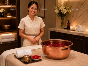 อ่างแช่เท้าทองแดงแบบพกพาสำหรับร้านเสริมสวย นวดเท้า  แบบกลม  ผิวสัมผัสลายทองแดง - Product Image 3