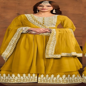 ชุดเดรสนักออกแบบแฟนซีสำหรับผู้หญิงชุดเดรสออกงานผ้าทอจากอินเดีย - Product Image 1