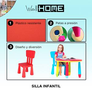 Juego de Muebles Infantiles de Plástico Rojo Resistente, Mesa Rectangular de 73x58x48cm y 2 Sillas de 38x35x67cm para Niños - Product Image 3