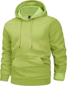 Sudadera con capucha de invierno para hombre 100% algodón polar transpirable liso teñido holgado ajuste - Product Image 4