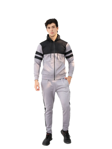 Ensemble de survêtement à capuche zippé pour homme avec rayures et empiècements contrastés Vêtements de sport décontractés Slim Fit Jogging Workout Suit - Product Image 2