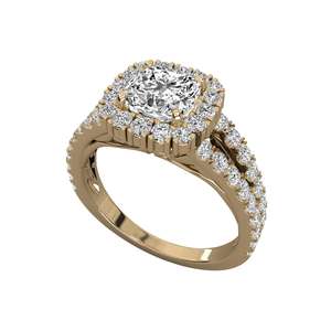 Bague de fiançailles pour femme, diamant taille coussin, certifié IGI, plaqué or 14 carats, classique, simple, fabrication indienne - Product Image 1