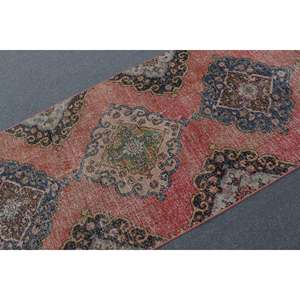 Vintage <b>Runner</b> Rug 3.37x13.3 ft, <b>Red</b> Bordered Turkish Wool Rug - Product Image 5