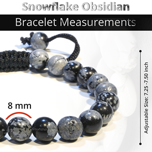 Bracelet de Guérison Réglable en Macramé Perle de Pierre Précieuse en Cristal d'Obsidienne Flocon de Neige pour Homme Femme Pierre Naturelle avec Thème Boule - Product Image 3