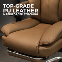Chaise de bureau de direction Ultimate Comfort avec repose-pieds rétractable - Chaise de bureau inclinable de qualité supérieure en cuir marron pour bureau haut de gamme