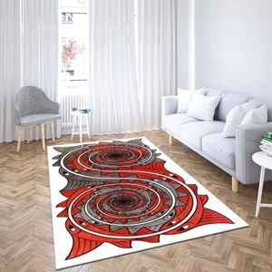 Tapis de couloir Mandala Tribal : Tapis d'appoint bohème rouge et gris, avec poils doux - Product Image 4