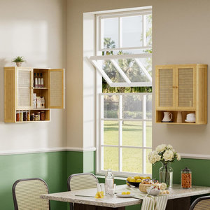 Modern Bamboo <b>Wall</b>-Mounted Over-Toilet Cabinet Adjustable <b>Shelf</b> Rattan Doors <b>for</b> Home Apartment Living Room <b>Bedroom</b> Kitchen Use - Product Image 3