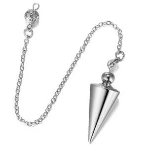 Pendule de radiesthésie en laiton plaqué argent avec chaîne pour la guérison et la divination Reiki Pendules en cuivre en gros - Product Image 1