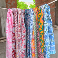 Sarung Katun Lembut Syal Bermotif Cetak Tangan Buatan Tangan Kustomisasi Syal Persegi Grosir Multi Warna Bandana Gaun Katun