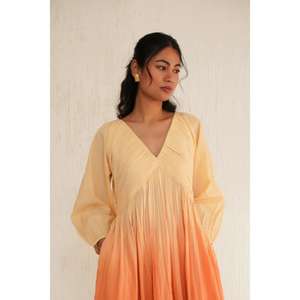Robe maxi longue pour femme, dégradé orange, col en V, manches courtes, à volants, en coton, bohème, gothique, florale, été, évasée - Product Image 3