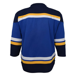 Camiseta de Hockey sobre Hielo Personalizada para Hombre, Cuello en V, Manga Tres Cuartos, Azul, Amarillo y Blanco a Rayas, Poliéster, Absorbe la Humedad - Product Image 3