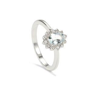 Anillo de Aguamarina Natural de 0.70ct con Circonita Blanca, Plata de Ley, Estilo Vintage - Product Image 1