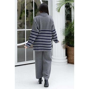 Trucker Collar Striped Tricot 2 Piece Set Gris - Product Image 1