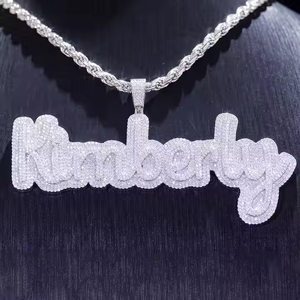 Bijoux Hip Hop de Haute Qualité Logo Personnalisé Plaqué Or Argent Sterling 925 VVS Moissanite Glacé Lettre Initiale Pendentif pour Hommes - Product Image 2