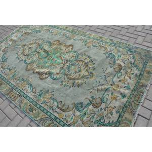 Alfombra turca clásica Vintage de 5,3x8,9 pies, Alfombra de lana de retazos verde y Beige para sala de estar con respaldo de látex, 9x12 ", nombre del producto - Product Image 4