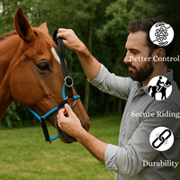 Ensemble de laisse et de collier pour cheval en cuir véritable réglable et durable, équipement d'entraînement équestre robuste, logo personnalisé, vente en gros