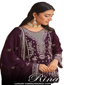 Salwar Kameez Pakistaní para Mujer, Bin Hameed RINA, Tela de Chifón, Bordado Étnico, Diseño Moderno, Ropa de Fiesta, Temporada de Bodas - Product Image 1