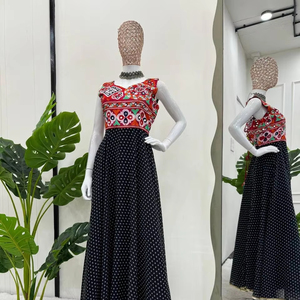 Nuevo diseñador Festival Wear Special Faux Georgette Beautiful Chine Stitch Espejo real Trabajo con impresión digital Top para Festival - Product Image 1