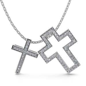 Collier superposé en argent sterling Jeulia Devoted Faith avec deux croix imbriquées séparables - Product Image 2