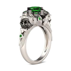 Jeulia Flower Design Princess Cut Sterling Silver <b>Skull</b> <b>Ring</b> - Product Image 1
