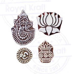 Royal Kraft Original Designs Set 4 <b>Wooden</b> <b>Block</b> Stamps (Lotus Ganesha) Premium Quality Handmade Artistic Stamps 1.3-2.9 Inches - Product Image 2
